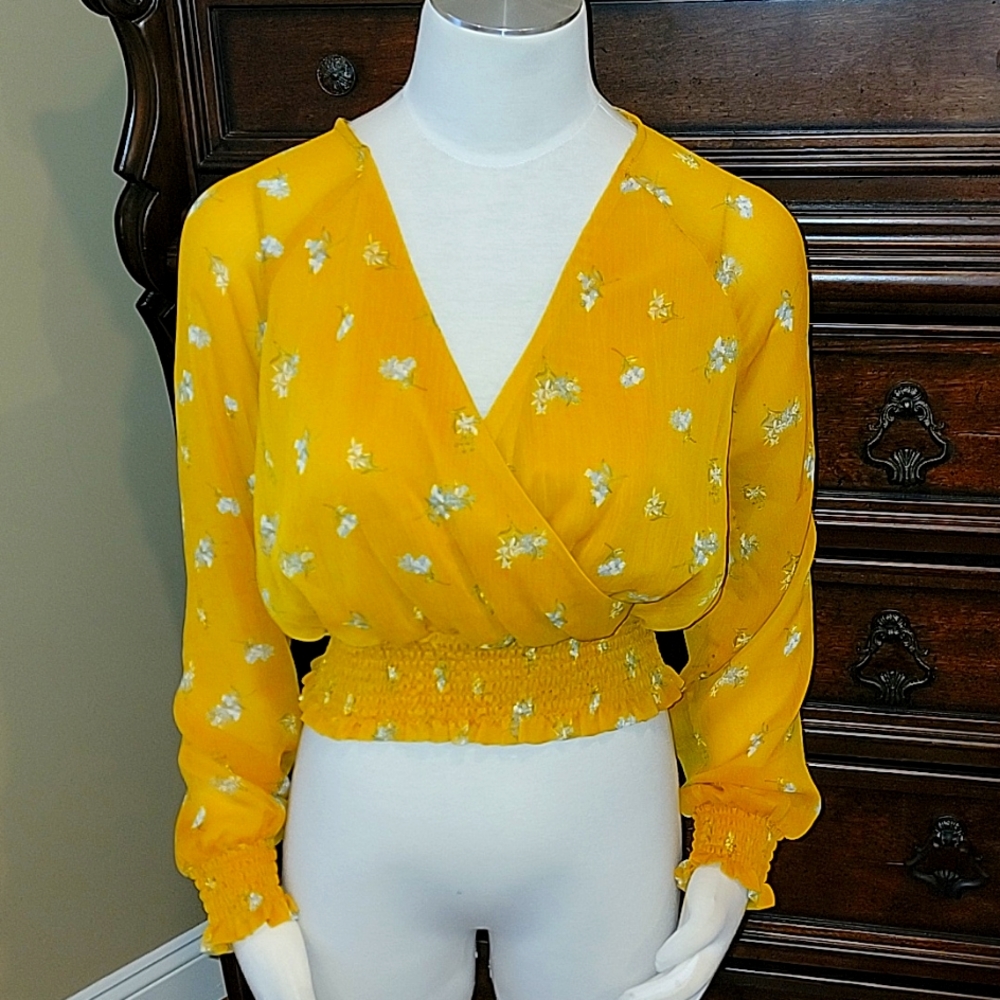 💛 Anthropologie Floral Crop Top, Size Small